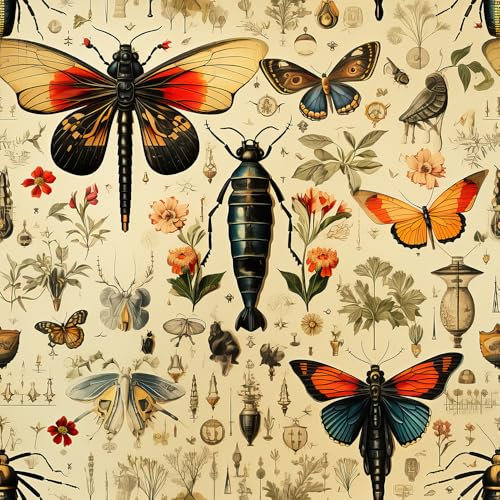 REDAMANCY Vintage Insects Butterfly Dragonfly Plants Leaf Specimen Museum Peel and Stick Wallpaper Stick on Contact Paper Vintage Wall Paper Easy Peel Off for nightstand Drawer Cabinet Renter