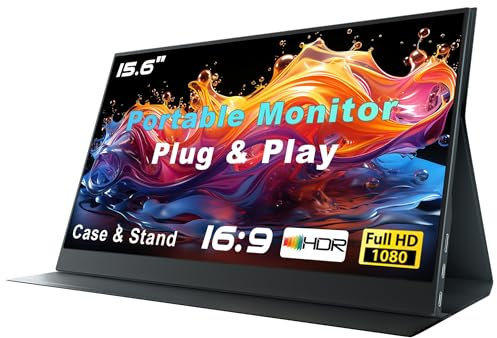 Monitor portátil para laptop, 15.6 pulgadas, 1080P FHD, monitor portátil, segundo extensor de pantalla con USB C HDMI, soporte para bocina para laptop, computadora, Mac, teléfono, PS5/4, Xbox Switch