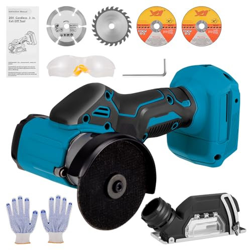 Cordless Mini Angle Grinder Compatible with Makita 20V Battery, 20000RPM 76mm Power Cordless Angle Grinder Tool with 2 Grinding Discs, 2 Cutting Discs, Dust Shield, Gloves and Goggles (No Battery)