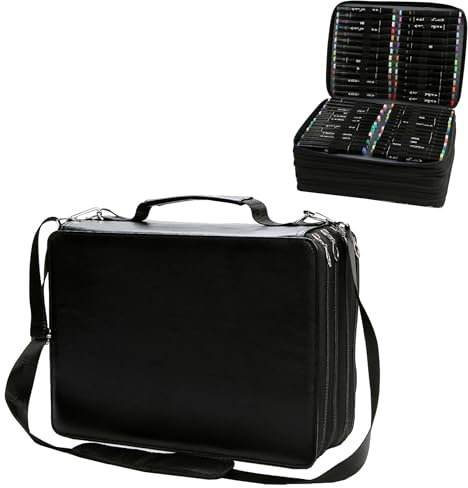 Aoartix Schwarze Marker-Hülle, 224 Fächer, Alkoholmarker, Tragetasche, Halter für Kunst-Skizzen, Permanent-Marker, trocken abwischbarer Marker, Reparatur-Marker, Farbmarker, Kunstbedarf