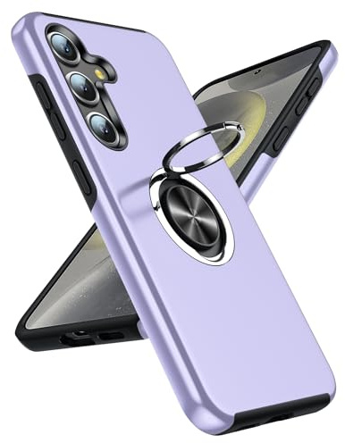 LeYi Hülle für Samsung Galaxy S25 Handyhülle mit 360° Drehbare Ringhalter, TPU Militärschutz Hybrid Ständer Schutzhülle Standard Stoßfest Kratzfest S25 Case Lila