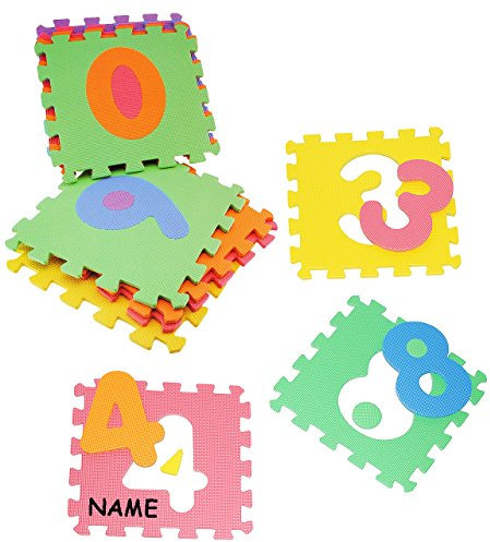alles-meine.de GmbH Set: Puzzle Teppich aus Moosgummi - 10 Matten & Zahlen von 0-9 - incl. Name - zum puzzeln/Puzzleteppich Eva - Spieleteppich Puzzlematte - Spielmatte Kinde..