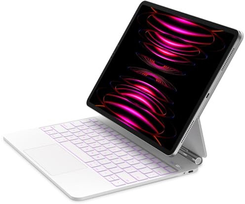 Bettdow Magnetic Keyboard for iPad Air 13 inch M3 2025/M2 2024,iPad Pro 12.9 inch 6th/5th/4th/3rd Gen 2018-2022,Click-Anywhere Trackpad with LCD Display & 7 Color Backlit Bluetooth Keyboard-White