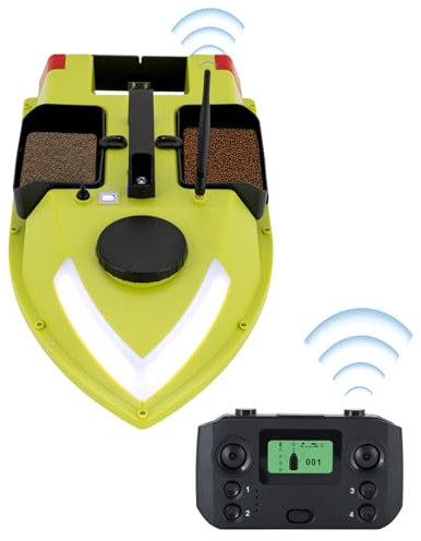 TONFEION Bateau d'alimentation de 600 m, bateau à appât avec sondeur écho et GPS - Bateau d'alimentation de la carpe - 2 batteries Li-ion 5200 mAh - 52 W (avec barre lumineuse)