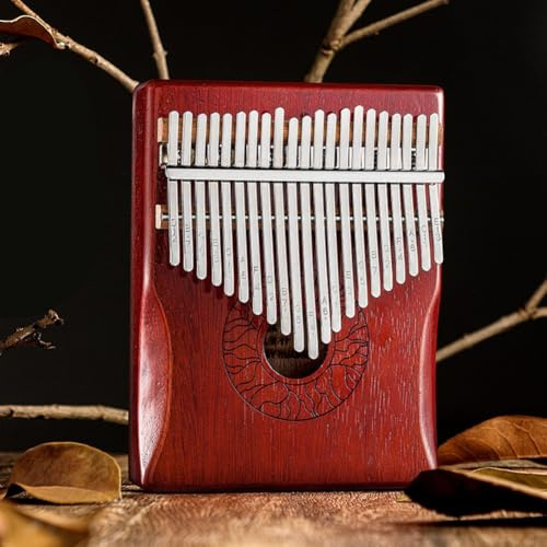 Leichte, tragbare Kalimba mit 21 Tasten aus Mahagoni, mit Stimmhammer und Anfänger-Songbook (rot)