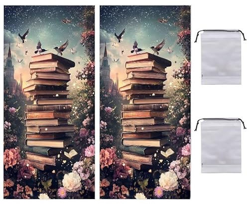 Strandtuch Bücher XXL 80 x 160 cm Strandhandtuch Mikrofaser mit Tasche, Saugfahig und Schnell Trocknende Beach Towel 2 Stück, Weiches & Leichtes Strandkleider Damen Strandmatte für Strand, Reise R-790