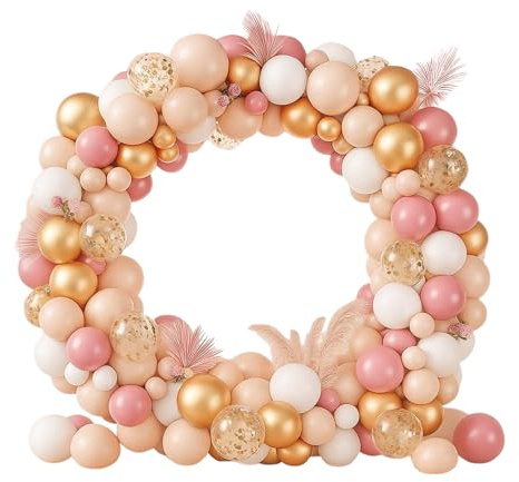 Bling & Bash Balloon Arch Garland Kit – 125Pcs Rose Gold, White, Apricot & Red Balloons with Gold Confetti – 5/10/12 Inch Latex Balloons for Birthday, Wedding, Baby Shower & Party Decorations