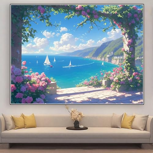 Diamond Painting Erwachsene Strand Diamond Painting xxl 100x70cm 2025 Neue Diamant Malerei Bilder Blume,DIY Full Drill Eckige Steine Kristall Diamant Stickerei Kreuzstich Leinwand Wand Dekor zhad856