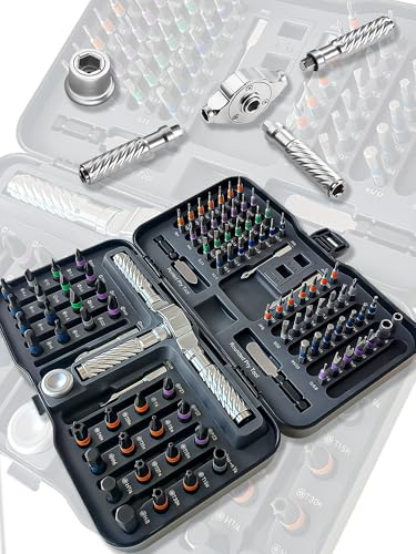 100 in 1 Magnetic Multitool Set, Ratchet Screwdriver Set with S2 Steel Bits | DIY Combination Flexible Shaft for Furniture Assembly, Multi Bits Repair Tool for Precision Electrical Appliance PC Glasses