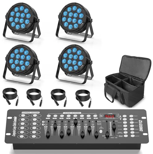 HOLDLAMP 4 Stücke 84W RGBW LED Par Strahler mit Fernbedienung/Tasche/DMX-Konsole und Kabel, Bühnenlicht Scheinwerfer Discolicht für party DJ Theaterstück Hochzeit Weihnachten Halloween