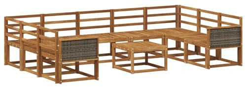 vidaXL Outdoor-Sofagarnitur 10 pcs Natur Massivholz Akazie, Garten-Sofaset, modernes Akazien-Outdoor-Couch, Flexibles Sectional, langlebige Terrassenmöbel für die Lounge im Hinterhof