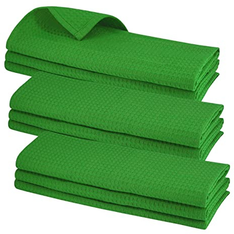 Gariella - 9er Set Geschirrtücher/Grün / 100% Baumwolle/mit Aufhänger / 70 x 50 cm/Waffelpiqué/Gastronomiequalität/Küchentuch/Putztuch/Waffelmuster/saugstark/robust