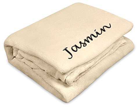 digital print Kuscheldecke mit Namen Jasmin Bestickt - Farbe Wollweiß - personalisierte Decke, Wolldecke