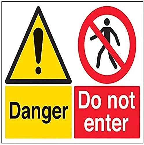 V Safety 67059BF-S Danger. Do Not Enter Sign - Landscape - 400mm x 300mm - Self Adhesive Vinyl, Black/Red/Yellow