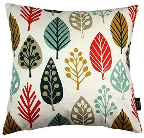 McAlister Textiles Magda | Sofakissen aus Baumwolle mit Füllung in Terracotta Orange | 43 x 43 cm | gefülltes Kissen mit modernem Blätter-Muster | skandinavische Deko für Sofa, Bett, Couch