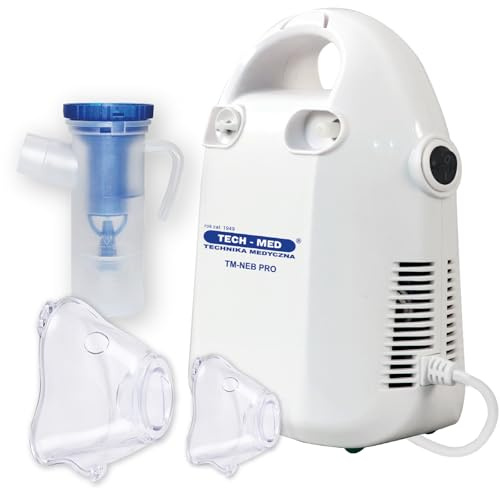 TECH-MED Medizinische Technik Kompressor Inhalator TM-NEB PRO Vernebler Medizinische Atemwegstherapie mit Masken-Set für Erwachsene und Kinder