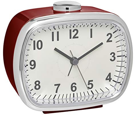 TFA Dostmann Analoger Wecker, 60.1032.05, im Retro-Look, mit Snooze-Funktion, weinrot, L115 x B65 x H125 mm