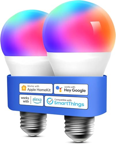 meross Smart LED Light Bulb, Smart WiFi LED Bulbs Compatible with Apple HomeKit, Siri, Alexa, Google Home & SmartThings, Dimmable E26 Multicolor 2700K-6500K RGBWW, 810 Lumens 60W Equivalent, 2 Pack