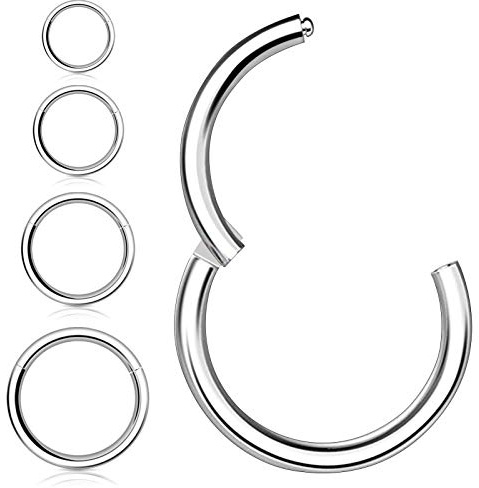 Kucheed 4 Stück Nasenringe Creolen, 316L Chirurgischer Stahl Klapp Clicker Segment Septum Ring Helix Knorpel Nase Lippenringe Body Piercing Schmuck, 6/8/10/12mm Turm Ohrringe für Frauen Männer