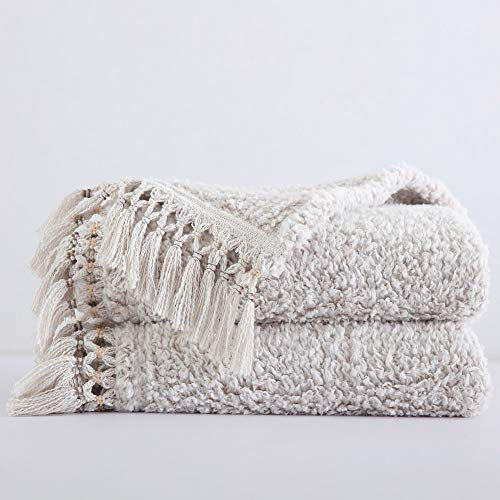 HORIMOTE HOME Ultra Soft Cozy Fleece Sherpa Throw Blanket, Lightweight Warm Decorative Throw with Tassel, Ombre Light Brown Reversible Boho Blanket for Sofa, Couch, Bedroom,Travel,127x152cm