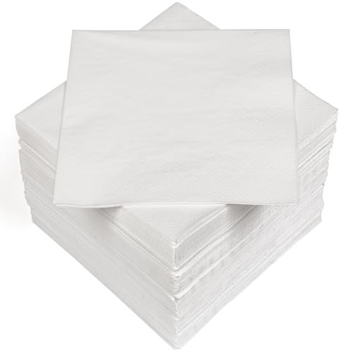 HEKU 100 einfarbige Servietten, 3-lagig, 33x33cm I Einheitliche Qualität für Veranstaltungen & Gastronomie I Praktische 5er-Packung I Hoch saugfähig und stilvoll, weiß