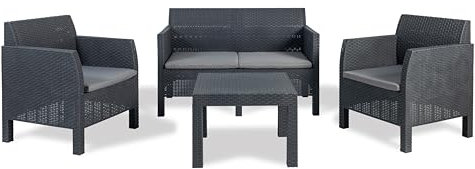 Gartenmöbel-Set, 4-Sitzer, Anthrazit, Sofa, Sessel und Couchtisch, Rattan-Optik. TOOMAX