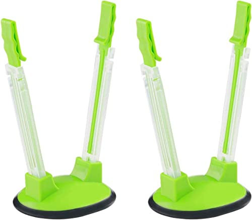 Staont Adjustable Baggy Rack, No-hands Food Storage Holders For Food Prep Bag, plastic Freezer Bag, Clip-Ideal Kitchen Gadget (Green, 2pcs)