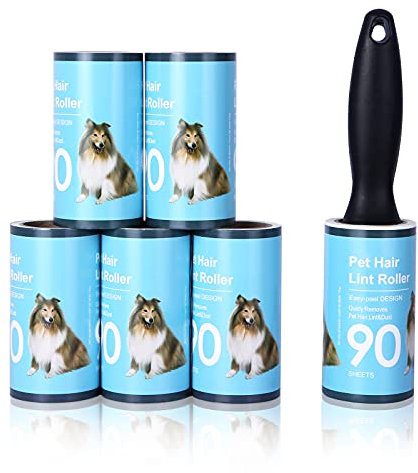 Fusselroller,Haustier Fusselbürste Fusselbürste Fusselrolle 6 Rollen mit 1 Abroller 540 Blätter Extra Klebrig Fusselrolle Tierhaare Tierhaarentferner Entfernt Tierhaare und Fusseln für Haare, Staub