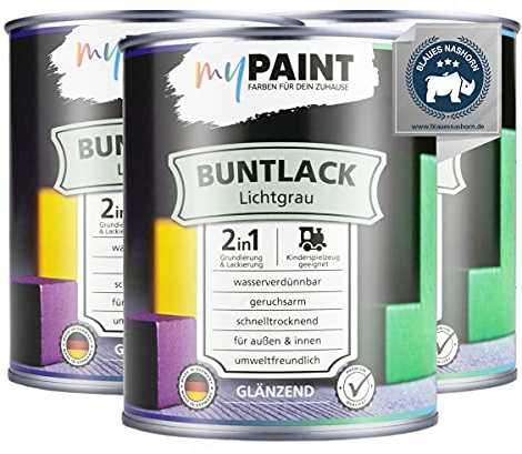 myPaint 2in1 Buntlack Glänzend (2,25L Lichtgrau/Grau RAL 7035) – Wetterfeste Holzfarbe Holzlack & Küchenmöbellack. Getrocknet sicher für alle. Für Innen & Außen