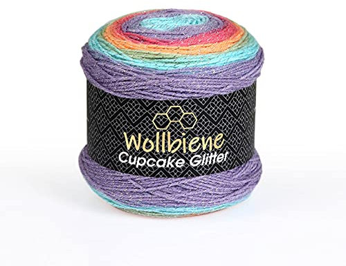 Cupcake Glitter Simli 3 x 150g Strickwolle 450 Gramm Wolle zum Stricken und Häkeln Babywolle türkische Wolle Farbverlaufswolle Glitzer (rainbow 2030)