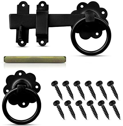ZAVIA Ring Gate Latch for Wooden Gates Black Powder Coated 6/150mm Door Latch - Galvanised Solid Ring Handle Garden Gate Latches and Catches for External Door Lock