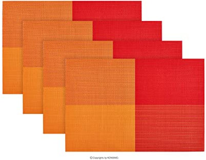 konsimo Tischset Abwaschbar- 4er Set - Patzset 30x45 cm - Platzdeckchen Abwaschbar - Tisch Untersetzer -Rot/Orange