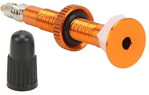 Fahrrad Presta Ventil Adapter, 40mm Alu MTB Rennrad Tubeless Vakuum Extender Ventiladapter mit Ventilschaftkappen(Orange)