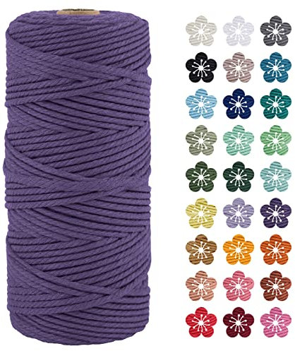 LEREATI Makramee Garn 3mm x 100m Dunkellila Baumwollkordel Natur Baumwollseil Farbig Baumwollgarn, Macrame Cord 3mm für DIY Geflochten, Makramee Deko, Hängepflanze, Wandbehang, Vorhang