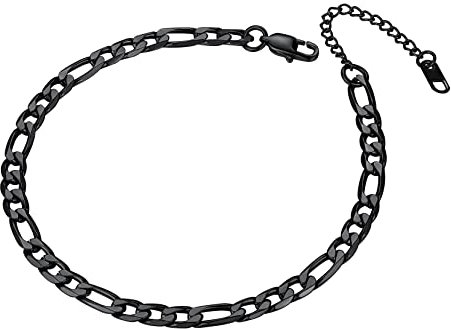 Richsteel Schwarz Figarokette Fußkettchen Damen Frauen 6mm breit Fußkette 22cm mit 5cm Verlängerung für Party Sommerfest