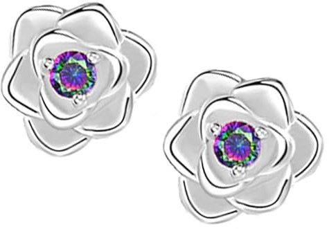 MENNICA BYDGOSKA Ohrringe Silber 925 Rosen mit Diamant Zirkonia für Mädchen Damen Ohrstecker Nickelfrei Schmuck zum Verschenken Rhodiniert