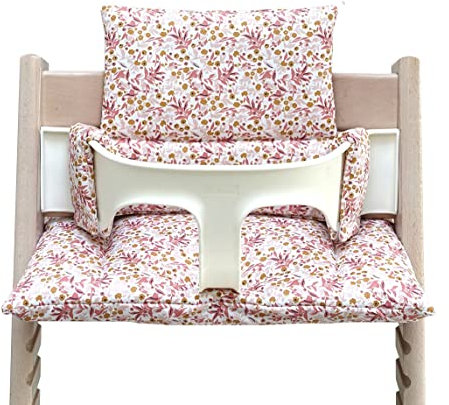 Blausberg Baby - Sitzkissen Set kompatibel mit Tripp Trapp Stokke Hochstuhl, handgefertigt in Deutschland, alle Materialien Oeko-TEX Standard 100 zertifizierte - Blumenwiese Rosa Blush