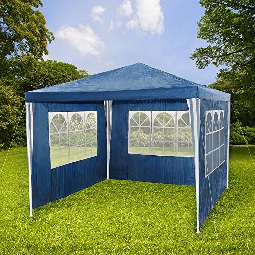 Panana 3 x 3 Metres Fully Waterproof Gazebo Tent Marquee Awning Canopy with 3 Zip Up Side Panels and Powder Coated Steel Frame for Outdoor Wedding Garden Party (Blue)