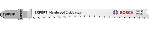 Bosch 2 x Expert Hardwood 2-side clean T308BFP Jigsaw Blade (for Plastic-Coated Panels, Kitchen Worktop, Length 117 mm, Professional Accessories Jigsaw)