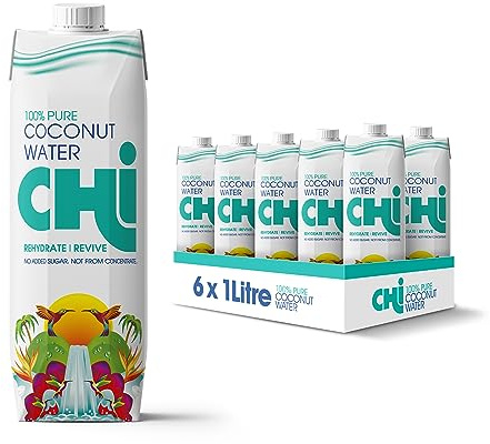 CHI 100% Pure Coconut Water I 1 litre (Pack of 6) I Vegan, Fat, Gluten and Dairy free I Rehydrate and Revive!