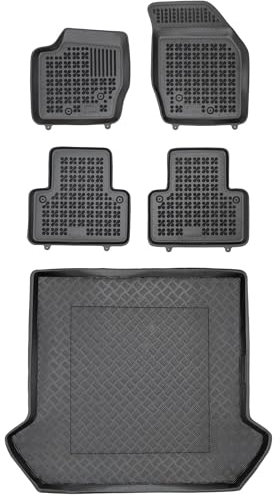 MOTOS Satz Gummifußmatten und PE Kofferraumwanne für Volvo XC90 I 2002-2014 Verbessern Sie Ihren Reisekomfort mit Antirutschmatte Auto - Allwetter fußmatten Auto, Schutz vor Verschmutzung