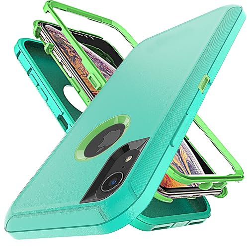 YmhxcY for iPhone XR Case Shockproof Dropproof Dust-Proof Drop Proof 3-Layer Durable Phone Case Heavy Duty Protection Phone Case Cover for Apple iPhone XR 6.1 inch-Aqua Blue/Lime Green