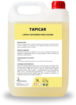 Limpiador de tapicería para Coches. Alfombras, Asientos de Tela y de Cuero. Formato Grande: 5 litros.