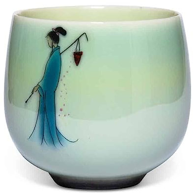 Maoci - Japan Design Teeschale aus Porzellan mit asiatischem Motiv - 135ml - Farbe: grün