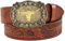 WANGCL Cintura in pelle con fibbia in stile western, stile cowboy, Longhorn, con fibbia a toro, con motivo floreale in rilievo, da uomo (lunghezza 119 cm), Oro, Taglia unica