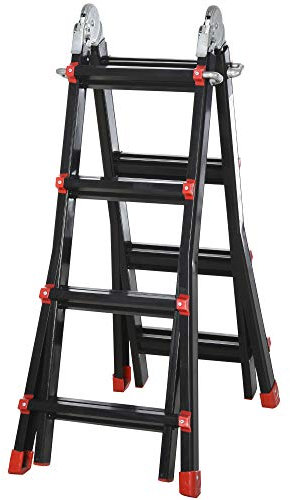 HOMCOM Aluminium Teleskopleiter 4 m faltbar ausziehbar Leiter mit 8 verstellbaren Sprossen und 2 Wege Mehrzweckleiter Last 150 kg Schwarz und Rot