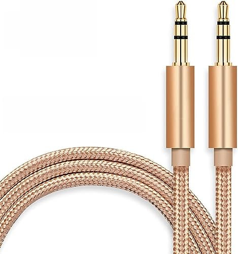 Aux Cable 3.5mm, Mini jack to Mini jack Nylon Braided Headphone Aux to Aux cord Leads for Car, Stereo jack Cables Compatible with Earphone Car Speaker Amp Soundbar TV PC Laptop MP3 Player (Gold)