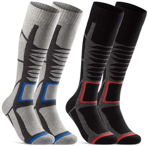 sockenkauf24 2 Paar Skisocken Herren & Damen Ski Kniestrümpfe 34175 WP (Schwarz Grau 39-42)