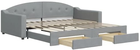 vidaXL Tagesbett, Ausziehbar Schlafsofa mit Schubladen Matratzen, Bettsofa Gästebett für Schlafzimmer Wohnzimmer, Sofa Bett Ausziehbett, Hellgrau 100x200 cm Stoff