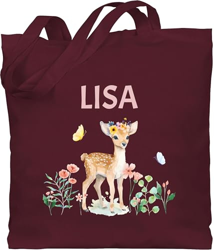 Geschenk mit Namen personalisiert by Shirtracer - Baumwolltasche - Reh mit Name personalisiert I Rehkitz I Rehe